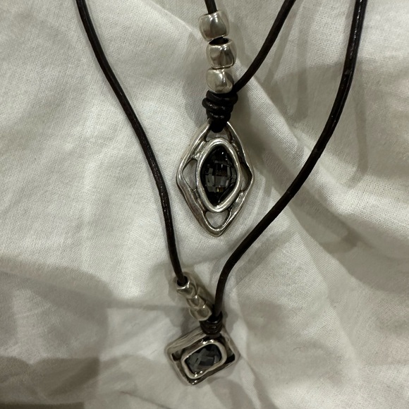 Brown leather and crystal necklace unode50 - Picture 3 of 3